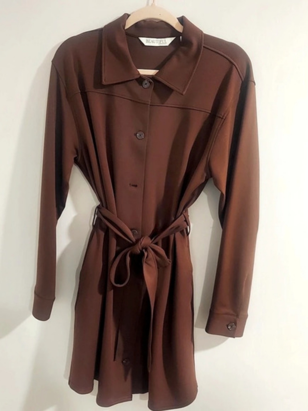 Casual Brown Belted Midi Dress